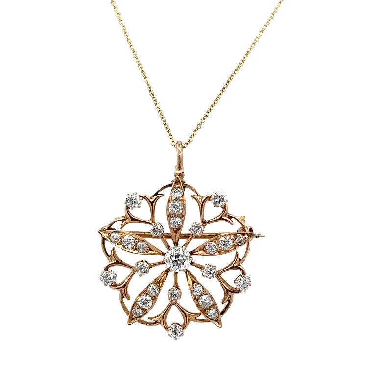 Chic And Stylish Jewelry At Discounted Prices Antique Victorian Floral Diamond Brooch / Pendant Necklace in Yellow Gold Chic And Stylish Jewelry At Discounted Prices Antique Victorian Floral Diamond Brooch / Pendant Necklace in Yellow Gold