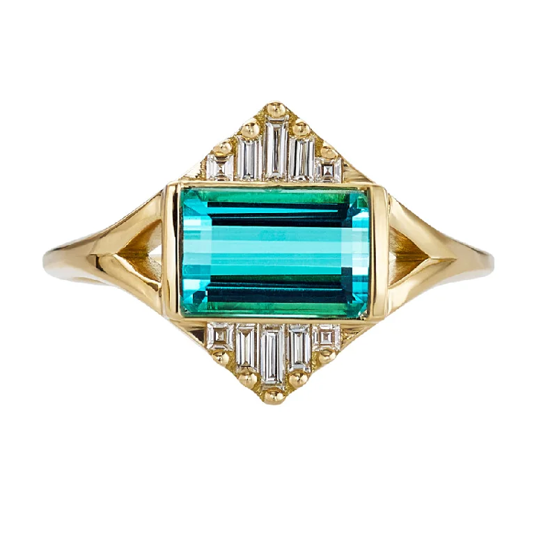 The Jewelry Sale You've Been Waiting For Is Here Indicolite Tourmaline Engagement Ring with Baguette Diamond Pyramids - OOAK The Jewelry Sale You've Been Waiting For Is Here Indicolite Tourmaline Engagement Ring with Baguette Diamond Pyramids - OOAK