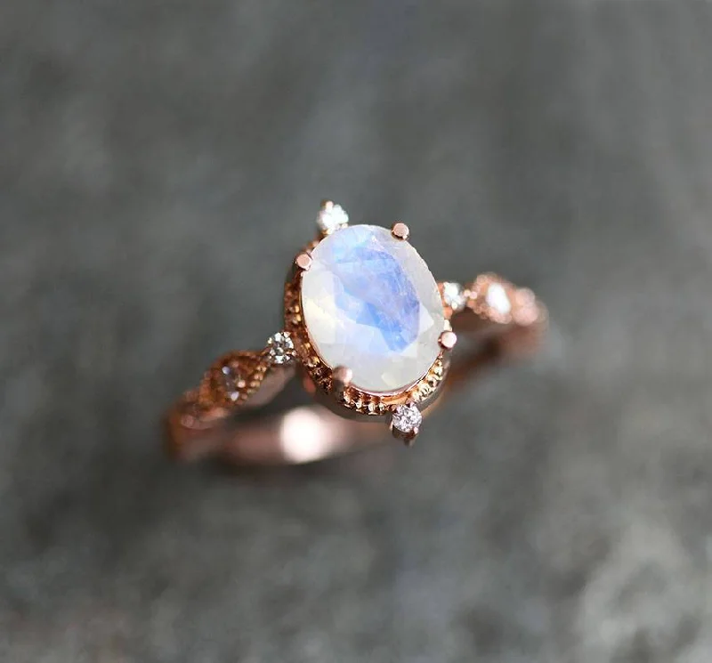 Personalized Engraved Jewelry For Meaningful Gifts Arya Moonstone Engagement Ring, Rainbow Moonstone Ring Personalized Engraved Jewelry For Meaningful Gifts Arya Moonstone Engagement Ring, Rainbow Moonstone Ring
