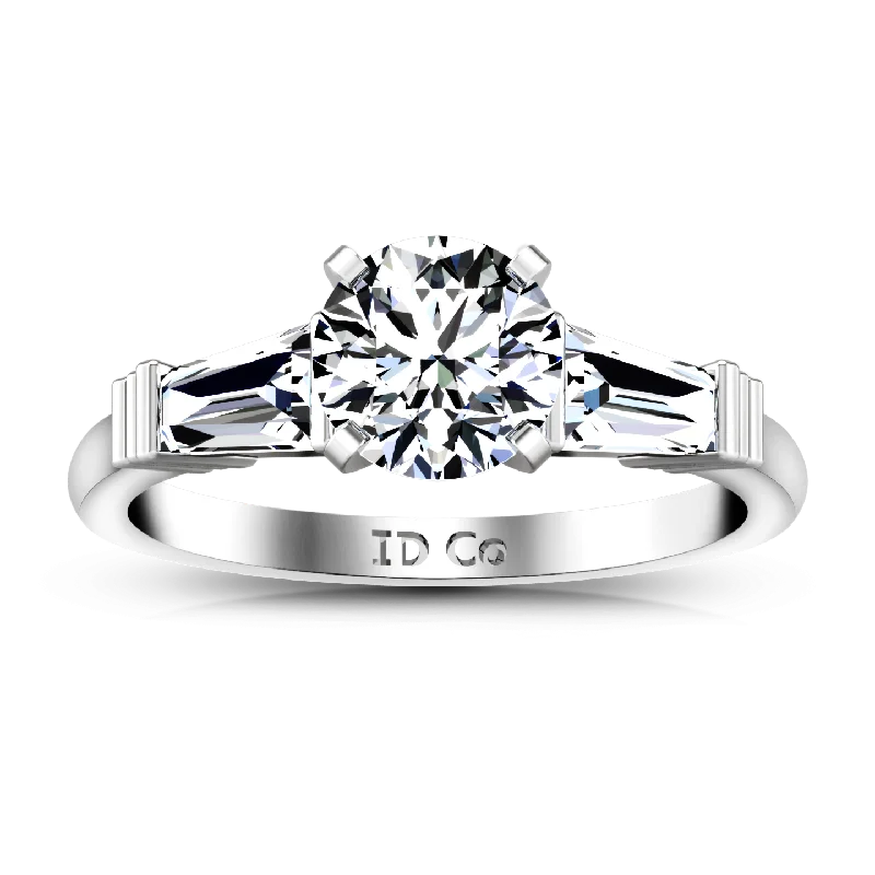 Affordable Glamour – Premium Jewelry At Special Prices Three Stone Engagement Ring Structural Tapered Baguette 14K White Gold
