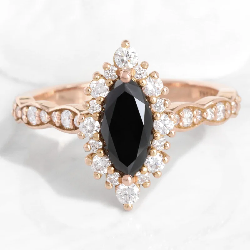 Get The Jewelry You Love At A Price You Love Marquise Black Diamond Ring in Tiara Halo Scalloped Band Get The Jewelry You Love At A Price You Love Marquise Black Diamond Ring in Tiara Halo Scalloped Band