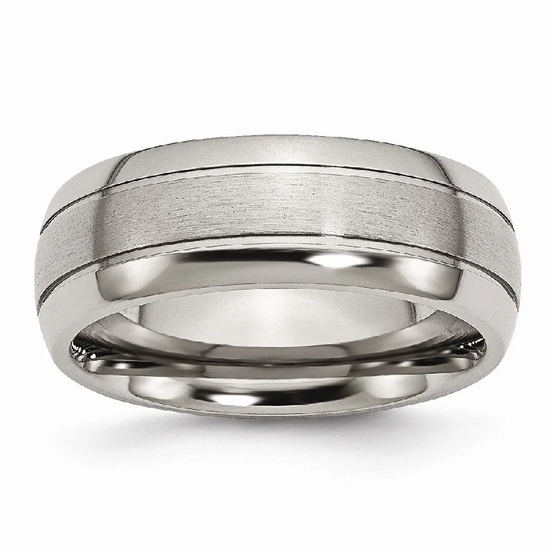Fashion-Forward Jewelry At Exclusive Discounts Titanium, 8mm Multi Finish and Grooved Comfort Fit Band Fashion-Forward Jewelry At Exclusive Discounts Titanium, 8mm Multi Finish and Grooved Comfort Fit Band