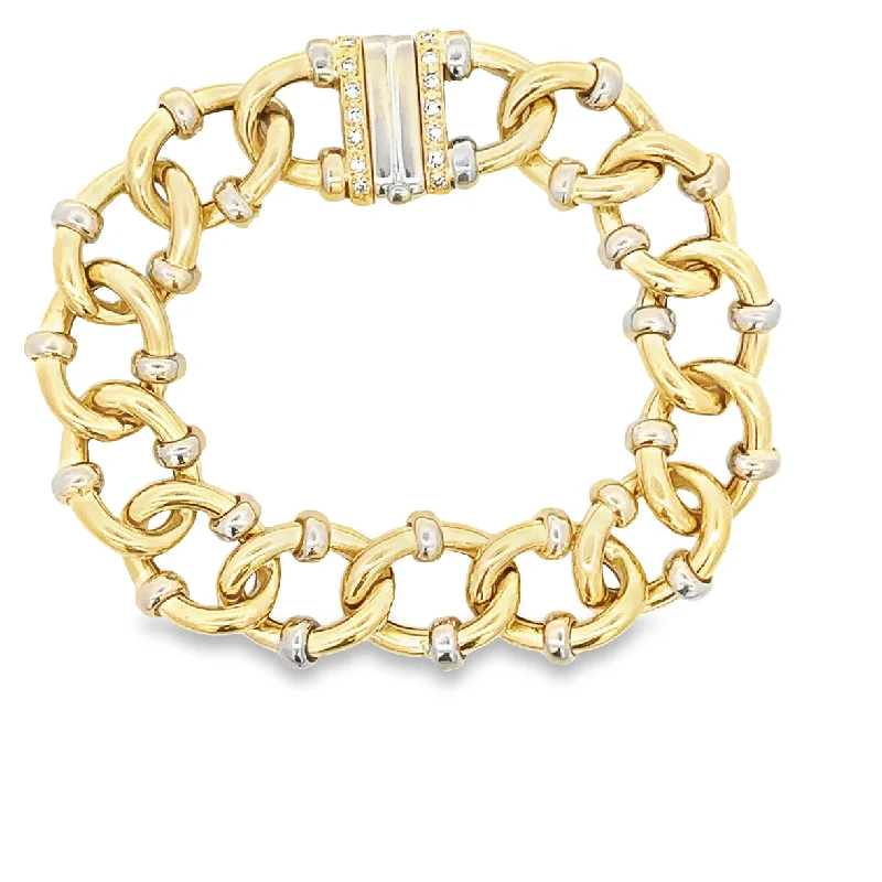Upgrade Your Jewelry Collection For Less Two Tone Diamond Accented Openwork Link Bracelet in 18k Yellow Gold Upgrade Your Jewelry Collection For Less Two Tone Diamond Accented Openwork Link Bracelet in 18k Yellow Gold