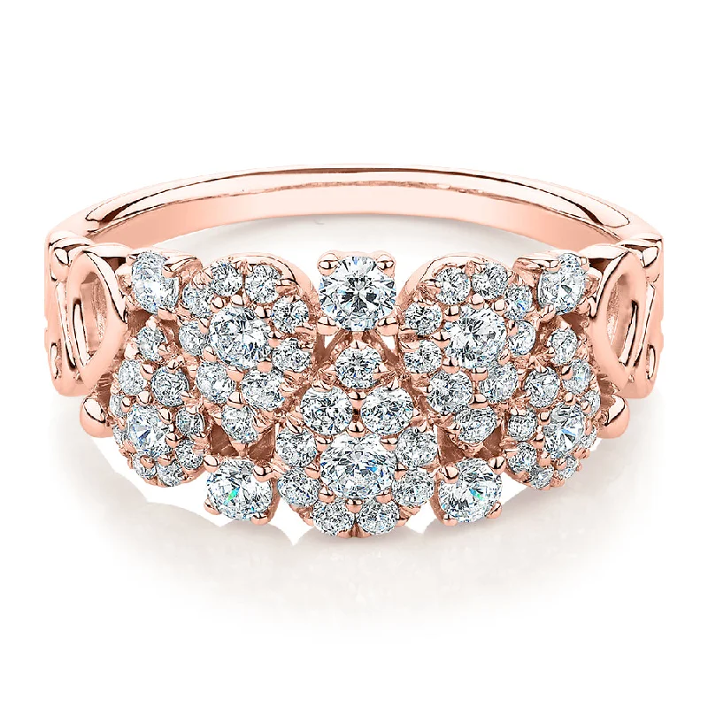 Elevate Your Outfit With Discounted Statement Jewelry Celeste Dress ring with 0.96 carats* of diamond simulants in 10 carat rose gold