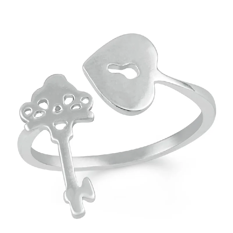 Timeless Elegance At Unbelievable Discounts Mahi Heart and Key Adjustable Finger ring