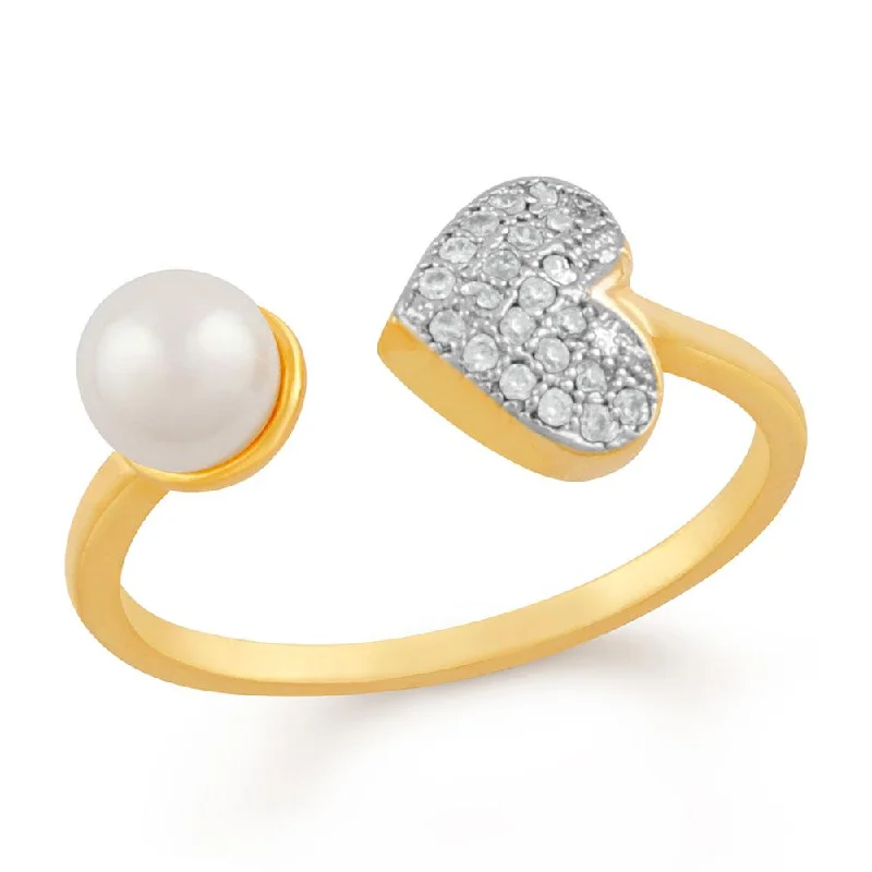 Huge Savings On Timeless Jewelry Collections Mahi Profuse Love Adjustable Finger Ring With Cubic Zirconia And Artificial Pearl