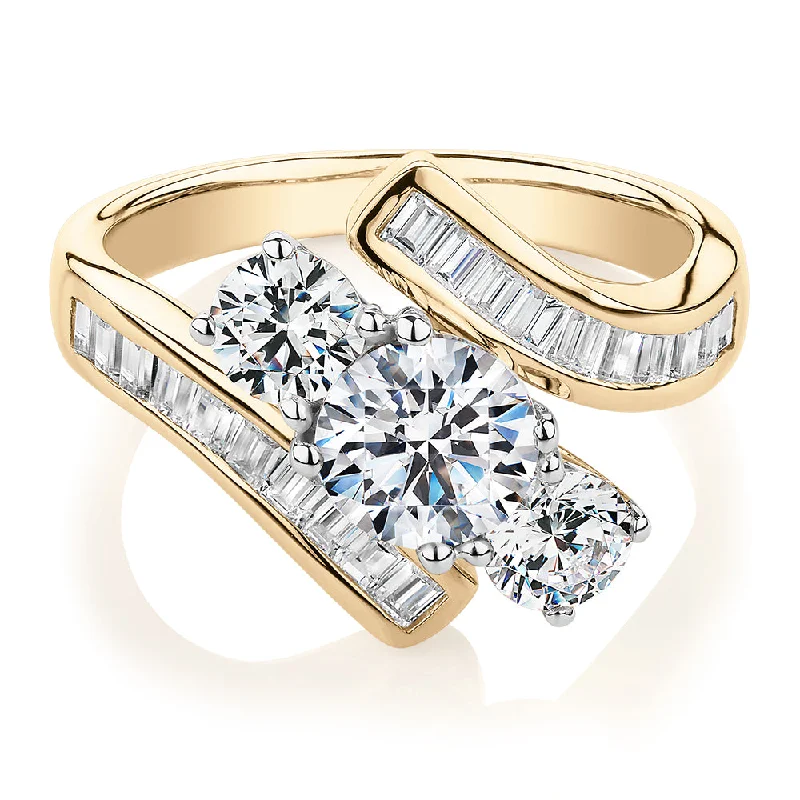 Elegant Jewelry At Unbeatable Offers – Shop Before It's Gone Three stone ring with 2.63 carats* of diamond simulants in 10 carat yellow and white gold