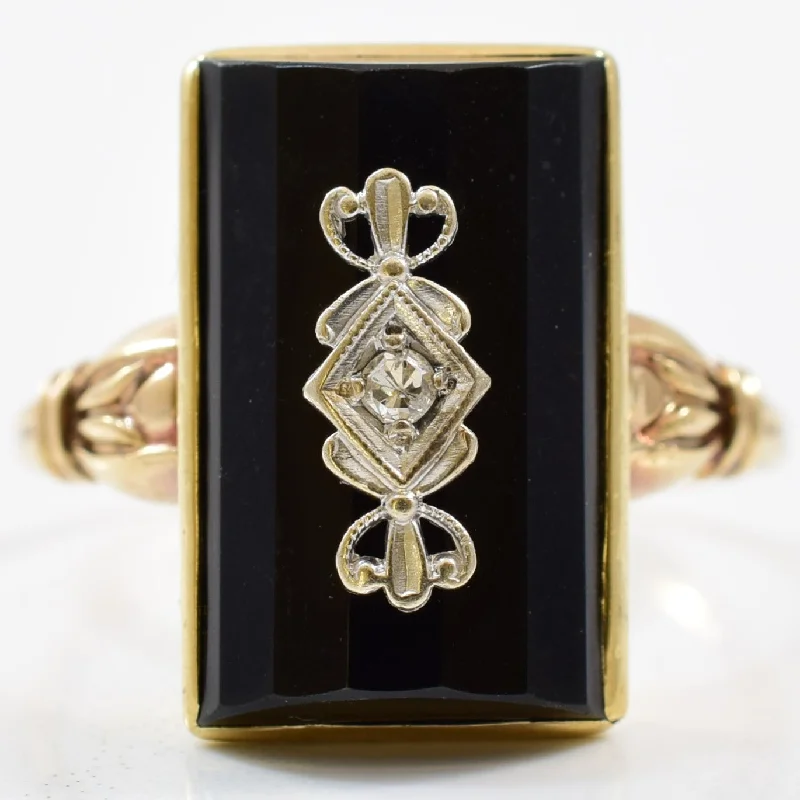 Shop Jewelry That Shines Without The High Price Black Onyx & Diamond Ring Circa 1930s | 0.02ct, 4.50ct | SZ 7.5 | Shop Jewelry That Shines Without The High Price Black Onyx & Diamond Ring Circa 1930s | 0.02ct, 4.50ct | SZ 7.5 |