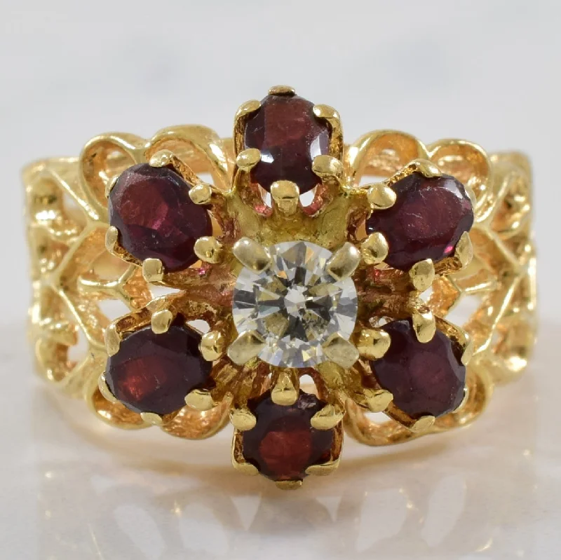 Luxury Jewelry Without The Luxury Price Tag High Set Diamond & Garnet Cocktail Ring | 0.25ct, 1.50ctw | SZ 6.5 | Luxury Jewelry Without The Luxury Price Tag High Set Diamond & Garnet Cocktail Ring | 0.25ct, 1.50ctw | SZ 6.5 |