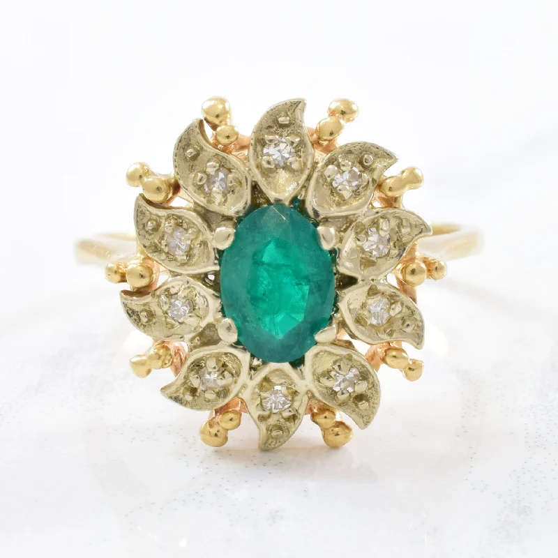 Buy More, Save More – Special Jewelry Discounts Courtship' Floral Diamond Halo Emerald Ring Circa 1940s | 0.12ctw, 0.55ct | SZ 8 | Buy More, Save More – Special Jewelry Discounts Courtship' Floral Diamond Halo Emerald Ring Circa 1940s | 0.12ctw, 0.55ct | SZ 8 |