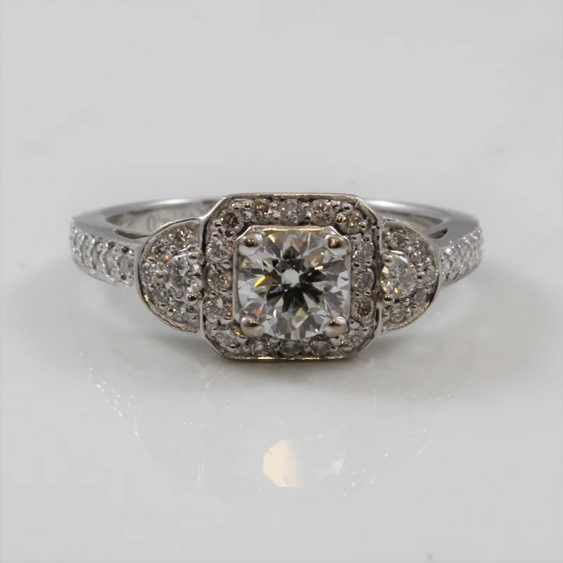 Elegant Jewelry, Exclusive Prices – Shop Now Three Stone Halo Diamond Ring | 1.01 ctw | SZ 6 | Elegant Jewelry, Exclusive Prices – Shop Now Three Stone Halo Diamond Ring | 1.01 ctw | SZ 6 |