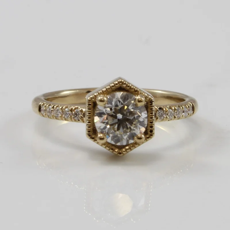 Premium Jewelry Now Available At Special Discounts Hexagonal Gold Halo Diamond Engagement Ring | 0.67 ctw | SI2 | SZ 4 Premium Jewelry Now Available At Special Discounts Hexagonal Gold Halo Diamond Engagement Ring | 0.67 ctw | SI2 | SZ 4