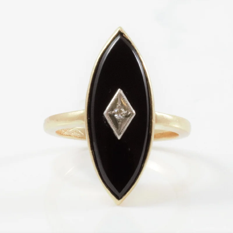 Stunning Jewelry At A Fraction Of The Price Marquise Onyx & Diamond Ring Circa 1940's | 1.00ct | SZ 5.75 | Stunning Jewelry At A Fraction Of The Price Marquise Onyx & Diamond Ring Circa 1940's | 1.00ct | SZ 5.75 |