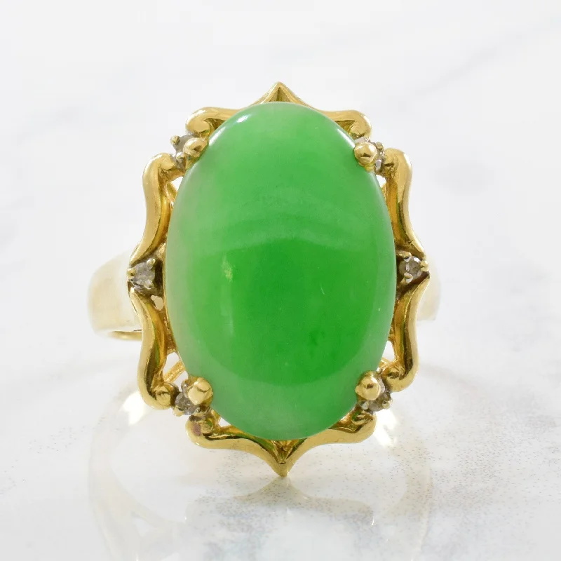 Handcrafted Beauty At Affordable Prices Oval Jadeite & Diamond Cocktail Ring | 0.06ctw, 6.50ct | SZ 6.75 | Handcrafted Beauty At Affordable Prices Oval Jadeite & Diamond Cocktail Ring | 0.06ctw, 6.50ct | SZ 6.75 |