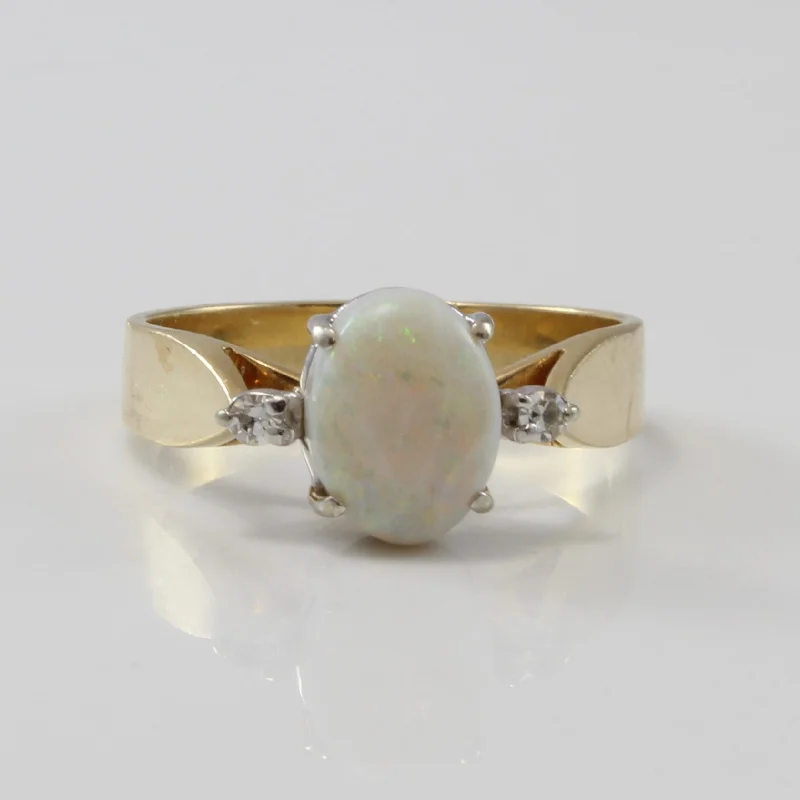 Trendy Minimalist Jewelry For Everyday Wear Oval Opal & Diamond Ring | 0.04ctw, 1.00ct | SZ 7 | Trendy Minimalist Jewelry For Everyday Wear Oval Opal & Diamond Ring | 0.04ctw, 1.00ct | SZ 7 |