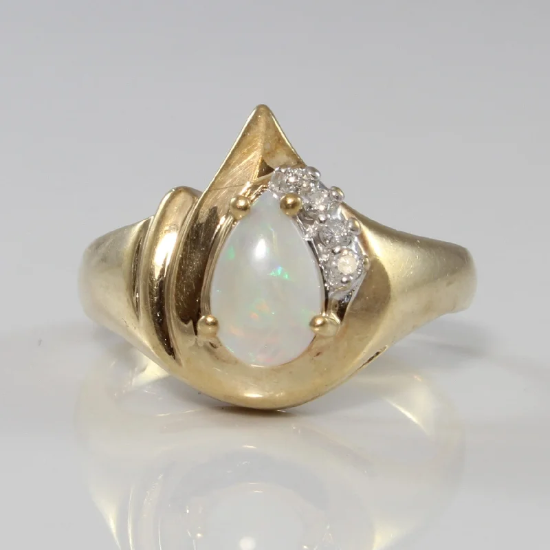 Luxury Handcrafted Jewelry For Elegant Looks Pear Cut Opal Ring | 0.35ct, 0.04ctw | SZ 6.25 | Luxury Handcrafted Jewelry For Elegant Looks Pear Cut Opal Ring | 0.35ct, 0.04ctw | SZ 6.25 |