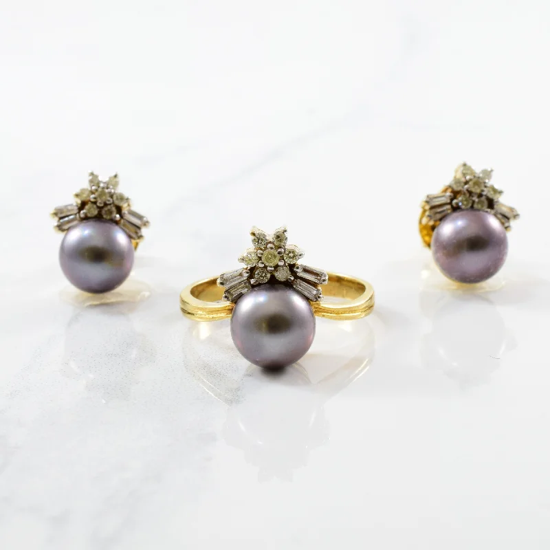 Waterproof Stainless Steel Jewelry For Lasting Beauty Tahitian Pearl Ring & Earring Stud Set | 0.45ctw, 7.50ctw | SZ 6.75 | Waterproof Stainless Steel Jewelry For Lasting Beauty Tahitian Pearl Ring & Earring Stud Set | 0.45ctw, 7.50ctw | SZ 6.75 |