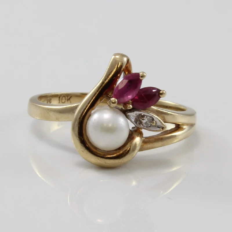 Sparkle In Style With Our Best Jewelry Deals Pearl & Marquise Ruby Ring | 0.60ct, 0.12ctw | SZ 6.25 | Sparkle In Style With Our Best Jewelry Deals Pearl & Marquise Ruby Ring | 0.60ct, 0.12ctw | SZ 6.25 |