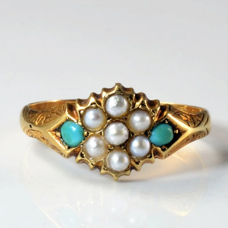 Breathtaking Jewelry At Limited-Time Savings Victorian Era Turquoise & Seed Pearl Ring | 0.16ctw | SZ 6.5 | Breathtaking Jewelry At Limited-Time Savings Victorian Era Turquoise & Seed Pearl Ring | 0.16ctw | SZ 6.5 |