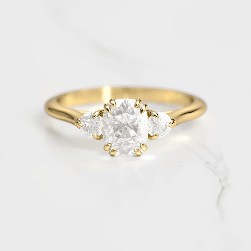 Get The Best Deals On Timeless Jewelry Pieces Cushion Moissanite three stone ring