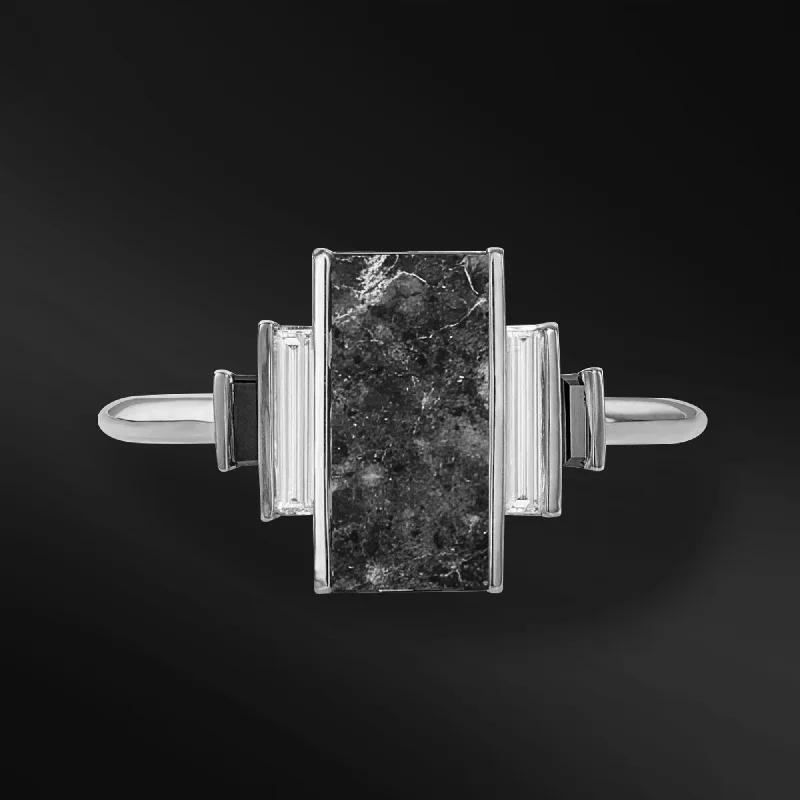 Waterproof Stainless Steel Jewelry For Lasting Beauty Moon Light - Gold Ring featuring Authentic Lunar Meteorite | Moissanite and Black Diamonds Waterproof Stainless Steel Jewelry For Lasting Beauty Moon Light - Gold Ring featuring Authentic Lunar Meteorite | Moissanite and Black Diamonds