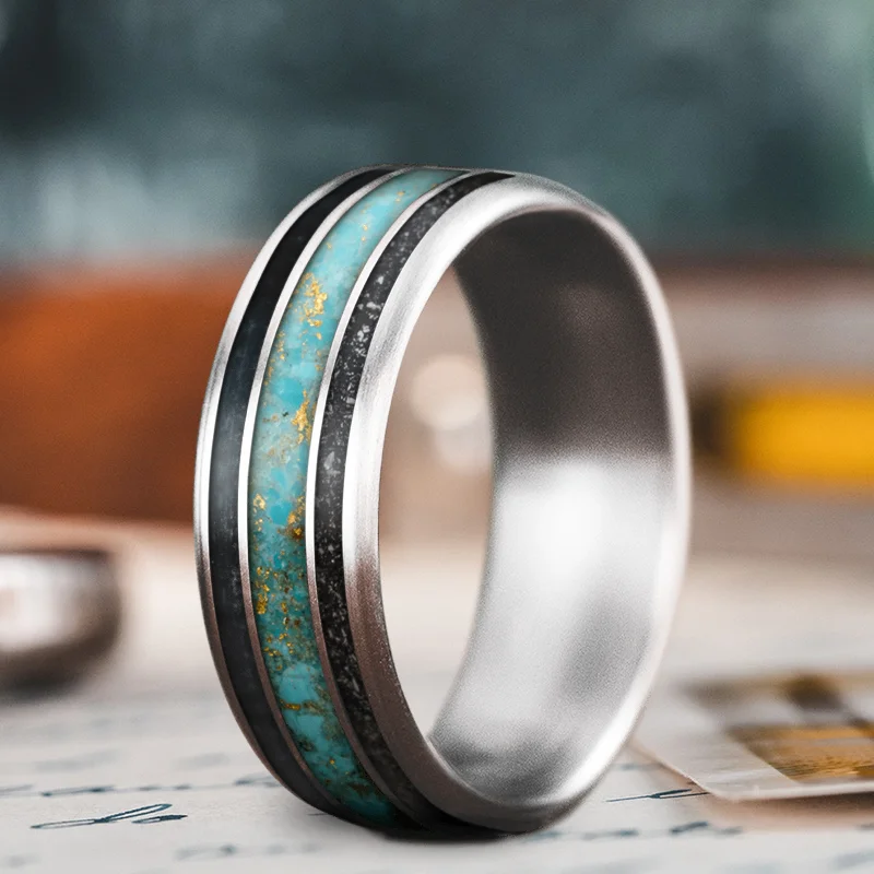 Don't Miss These Dazzling Jewelry Discounts Custom Design - 3-Inlay Wide Center Ring YyTsYXQKjAGl3_QuT3zL2wB7