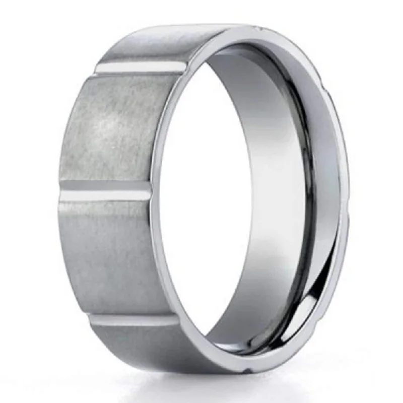 Bohemian-Inspired Jewelry For Free-Spirited Fashion Men's Contemporary Titanium Wedding Ring with Vertical Cuts | 6mm