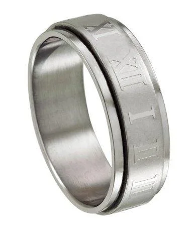 Accessorize For Less – Luxury Jewelry At Affordable Prices Stainless Steel Roman Numeral Spinner Band-8MM Accessorize For Less – Luxury Jewelry At Affordable Prices Stainless Steel Roman Numeral Spinner Band-8MM