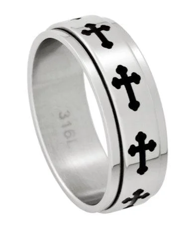 Don't Miss Out – Shop Elegant Jewelry For Less Latin Cross Spinner Band in Stainless Steel -8mm