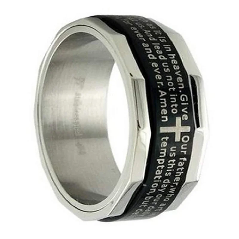 Timeless Jewelry, Timeless Savings – Don't Wait Men's Black Stainless Steel Christian Spinner Ring with Lord's Prayer | 8mm Timeless Jewelry, Timeless Savings – Don't Wait Men's Black Stainless Steel Christian Spinner Ring with Lord's Prayer | 8mm
