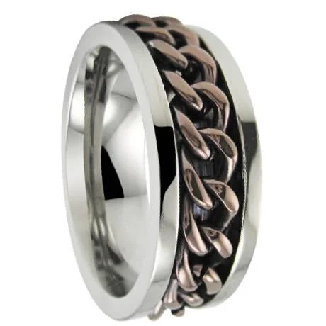 Affordable Gold-Plated Jewelry For Modern Fashion Men's Stainless Steel Spinner Ring with Bronze Chain and Polished Finish | 8mm Affordable Gold-Plated Jewelry For Modern Fashion Men's Stainless Steel Spinner Ring with Bronze Chain and Polished Finish | 8mm