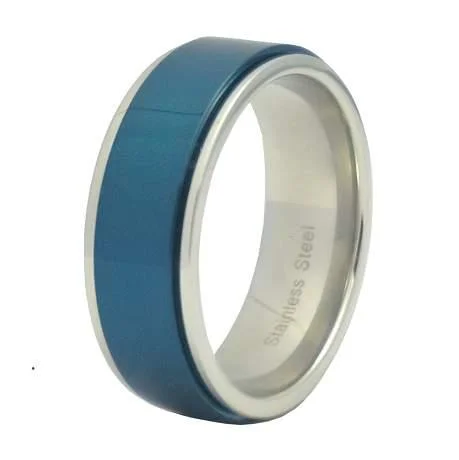 Versatile Layering Jewelry For Effortless Chic Blue Stainless Steel Spinner Ring - 8mm Versatile Layering Jewelry For Effortless Chic Blue Stainless Steel Spinner Ring - 8mm