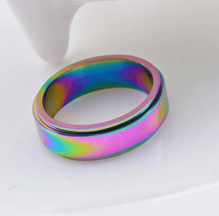 Personalized Engraved Jewelry For Meaningful Gifts Rainbow Chrome Fidget Spinner Band Ring in Stainless Steel-8mm Personalized Engraved Jewelry For Meaningful Gifts Rainbow Chrome Fidget Spinner Band Ring in Stainless Steel-8mm