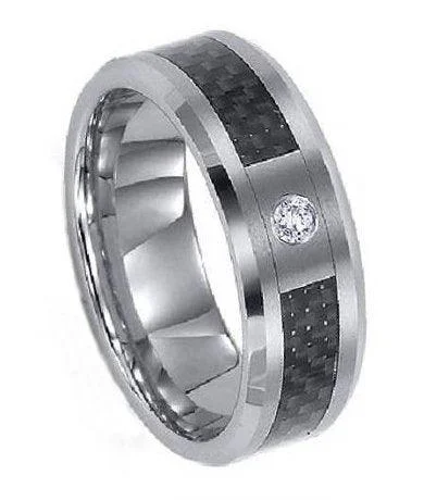 Handmade Pearl Jewelry For Timeless Elegance Titanium Ring With Carbon Fiber and CZ - 8mm Handmade Pearl Jewelry For Timeless Elegance Titanium Ring With Carbon Fiber and CZ - 8mm
