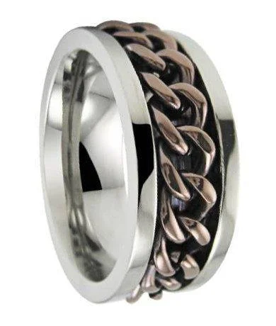 Unbeatable Offers On Luxury And Everyday Jewelry Men’s Titanium Spinner Ring with Bronze Tone Chain and Polished Finish | 8mm Unbeatable Offers On Luxury And Everyday Jewelry Men’s Titanium Spinner Ring with Bronze Tone Chain and Polished Finish | 8mm