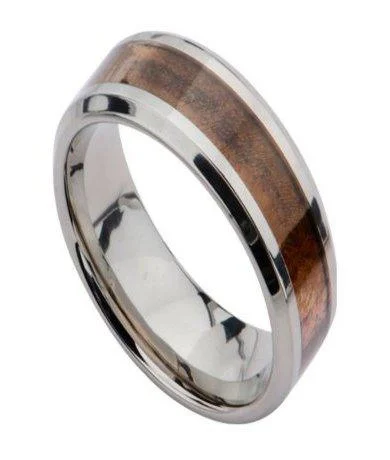 Trendy Minimalist Jewelry For Everyday Wear Men's Titanium Ring with Hawaiian Mango Wood Center Inlay | 8mm Trendy Minimalist Jewelry For Everyday Wear Men's Titanium Ring with Hawaiian Mango Wood Center Inlay | 8mm