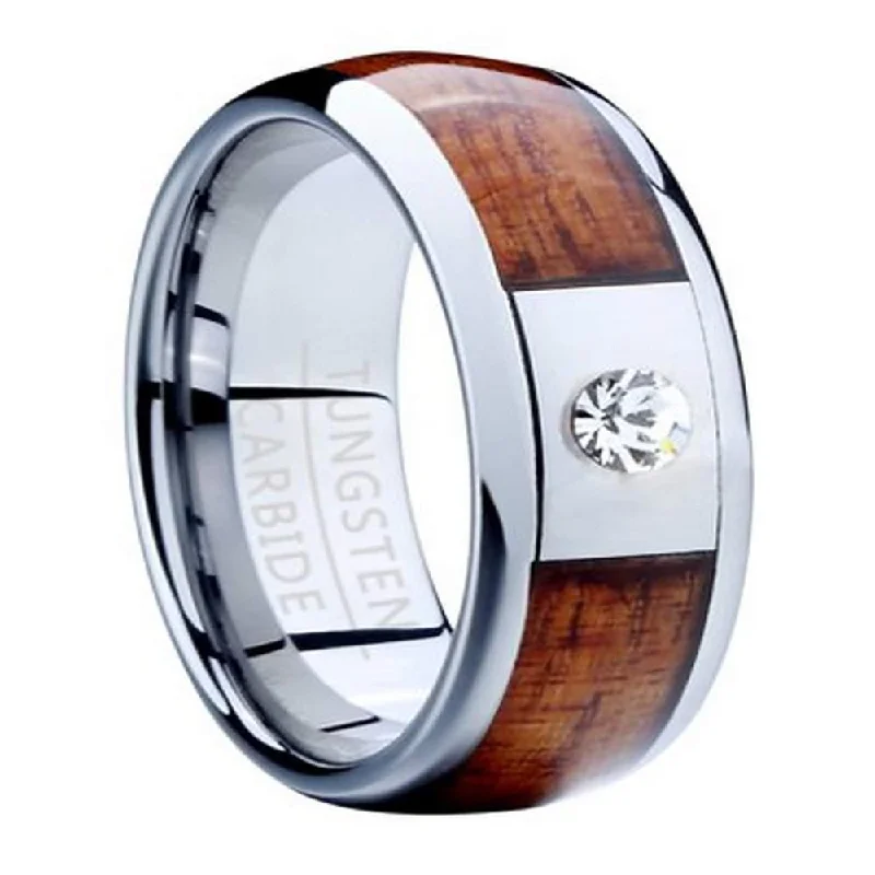 Romantic Heart-Shaped Jewelry For Special Gifts Men's Tungsten Ring with Koa Wood Inlay and Single CZ-8mm Romantic Heart-Shaped Jewelry For Special Gifts Men's Tungsten Ring with Koa Wood Inlay and Single CZ-8mm