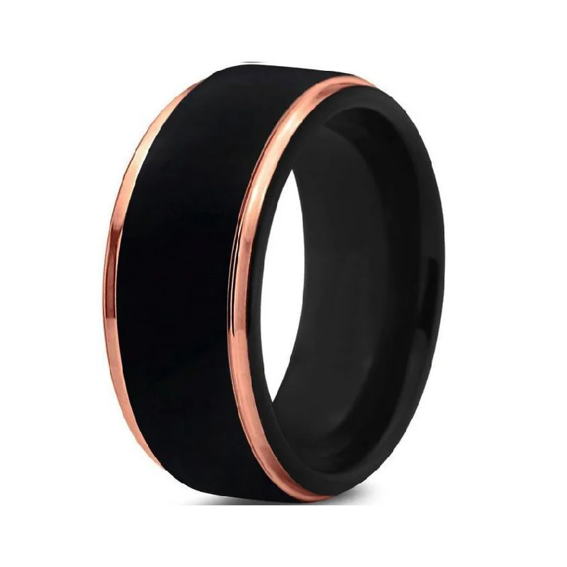 Unmissable Jewelry Discounts – Elevate Your Look For Less Black Tungsten Rose Gold Plated Beveled Edge Men's Ring-8mm Unmissable Jewelry Discounts – Elevate Your Look For Less Black Tungsten Rose Gold Plated Beveled Edge Men's Ring-8mm