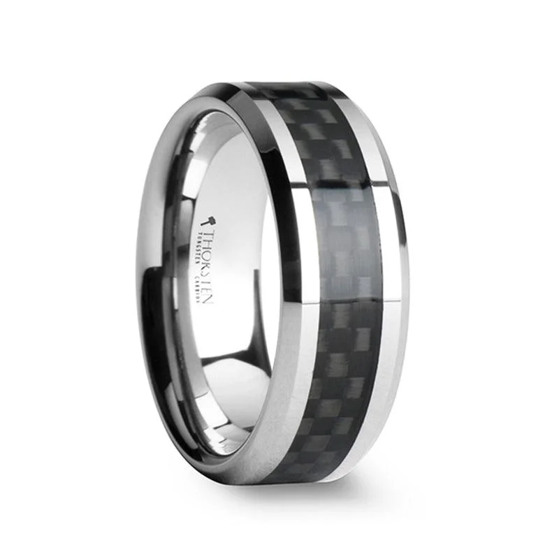 Luxury Jewelry At Budget-Friendly Prices – Grab Yours Now MAXIMUS Men's Black Carbon Fiber Inlay Tungsten Carbide Wedding Band-8mm