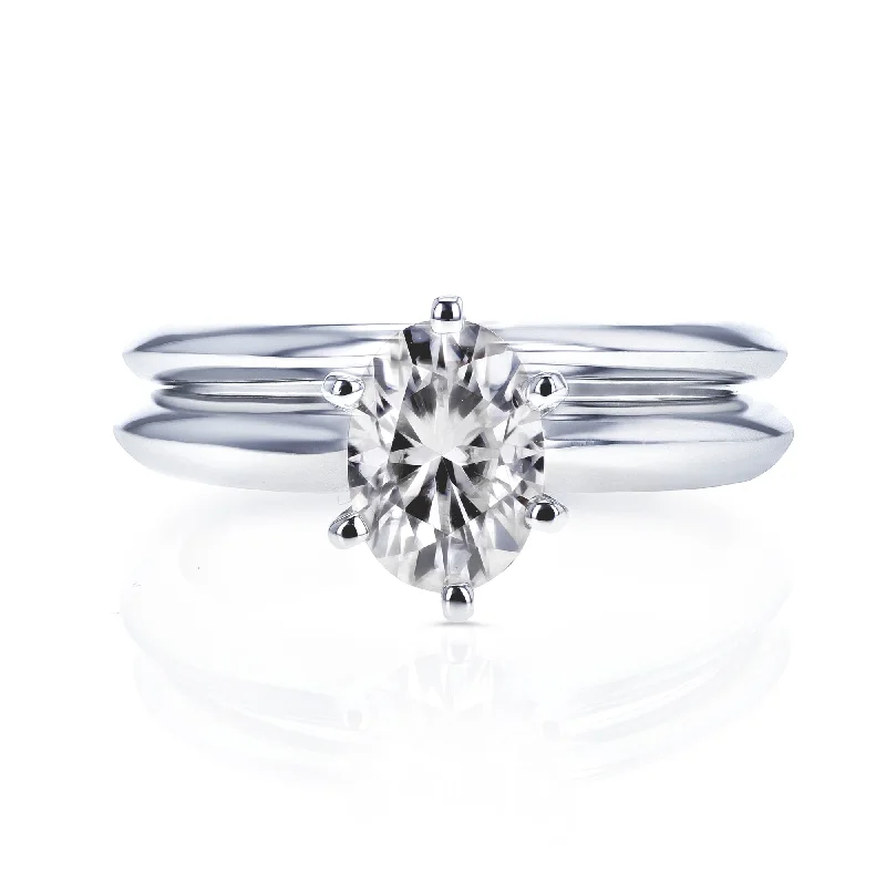 Clearance Sale On High-End Jewelry Collections Oval Moissanite 6-prong Solitaire Bridal Rings Set 7/8 Carat in 14k White Gold Clearance Sale On High-End Jewelry Collections Oval Moissanite 6-prong Solitaire Bridal Rings Set 7/8 Carat in 14k White Gold