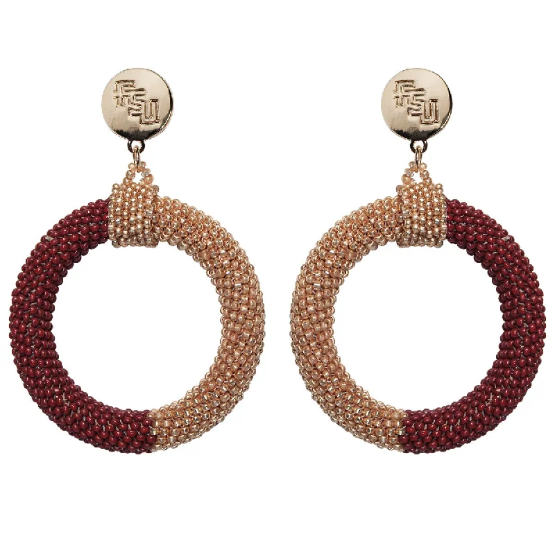 Limited-Stock Jewelry Sale – Once It's Gone, It's Gone Emerson Street Stacked FSU Hand Beaded Color Block Hoop Earrings - Garnet/Gold Limited-Stock Jewelry Sale – Once It's Gone, It's Gone Emerson Street Stacked FSU Hand Beaded Color Block Hoop Earrings - Garnet/Gold