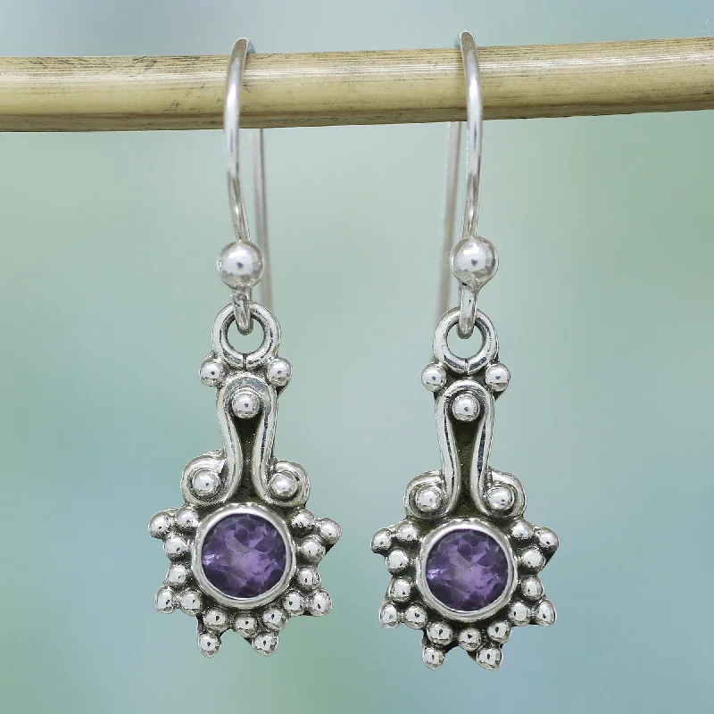 Discounted Jewelry For A Glamorous Look Lilac Dots Amethyst & Silver Dangle Earrings