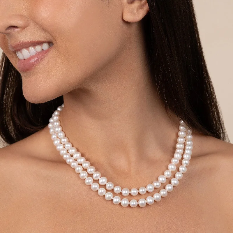 Limited-Time Jewelry Sale – Don't Miss These Deals 7.5-8.0 mm Double Strand AA+ White Freshwater Pearl Necklace