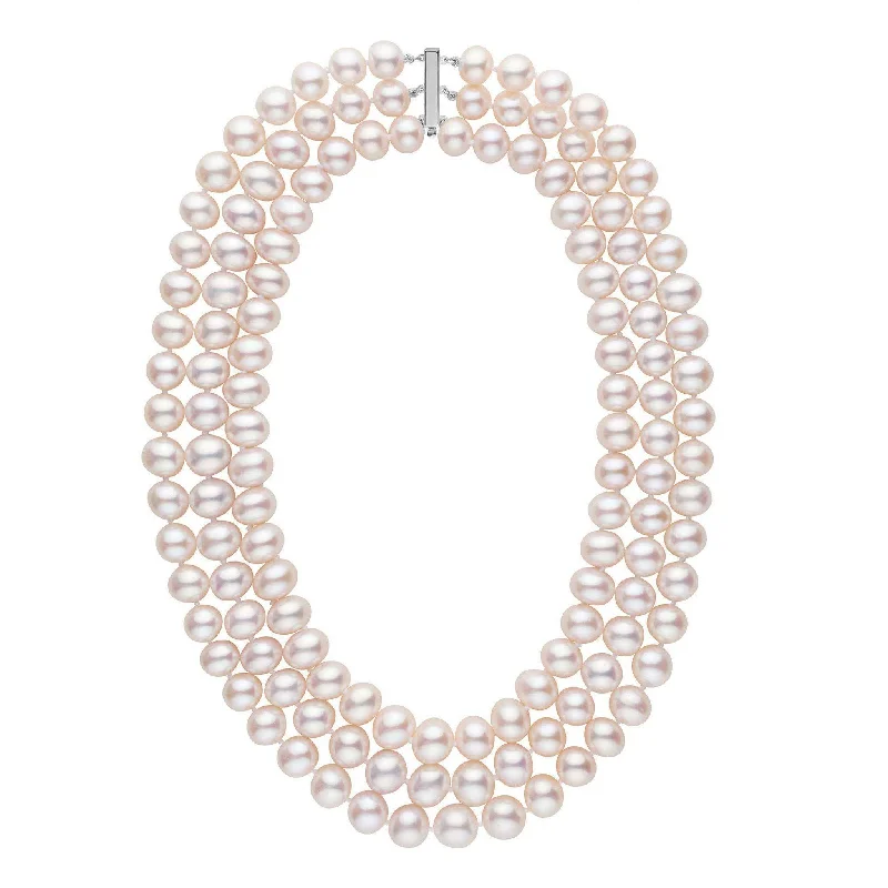 Affordable Elegance – Premium Jewelry At Special Prices Triple Strand 9.5-10.5 mm AA+ White Freshwater Pearl Necklace