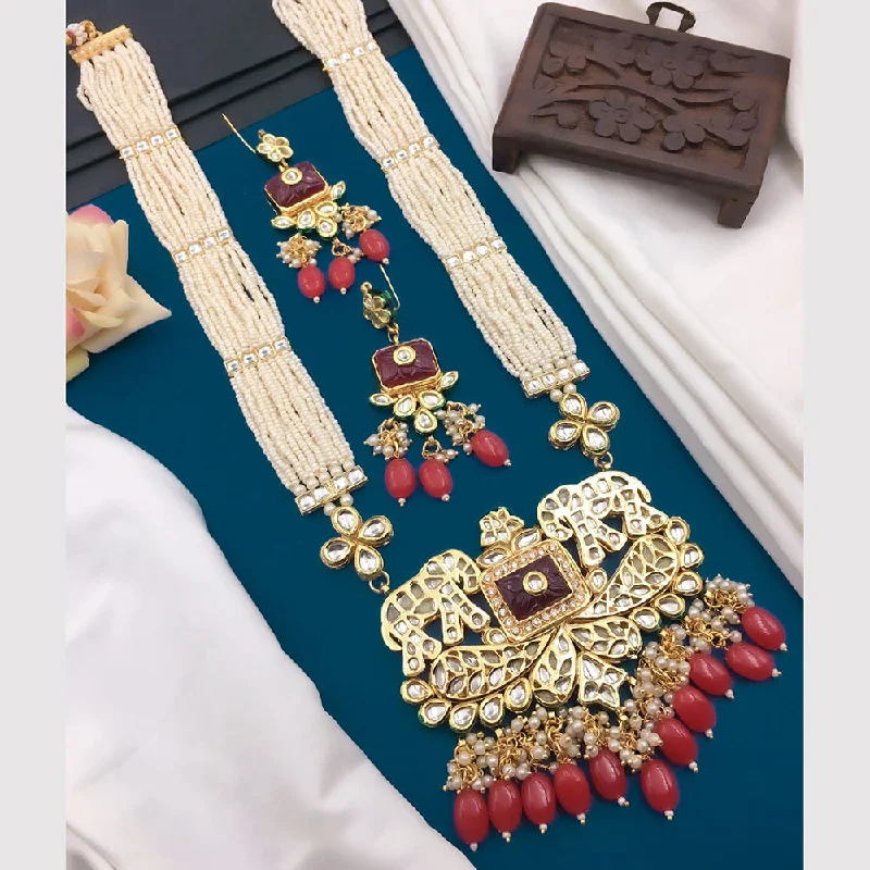 Stunning Jewelry At A Fraction Of The Price 5G Jewellery Gold Plated Kundan Stone And Beads Long Necklace Set Stunning Jewelry At A Fraction Of The Price 5G Jewellery Gold Plated Kundan Stone And Beads Long Necklace Set