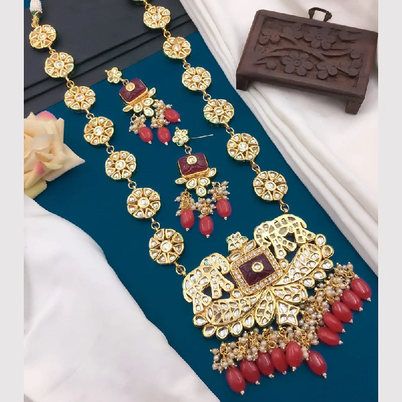 Discounted Jewelry For A Glamorous Look 5G Jewellery Gold Plated Kundan Stone And Beads Long Necklace Set Discounted Jewelry For A Glamorous Look 5G Jewellery Gold Plated Kundan Stone And Beads Long Necklace Set