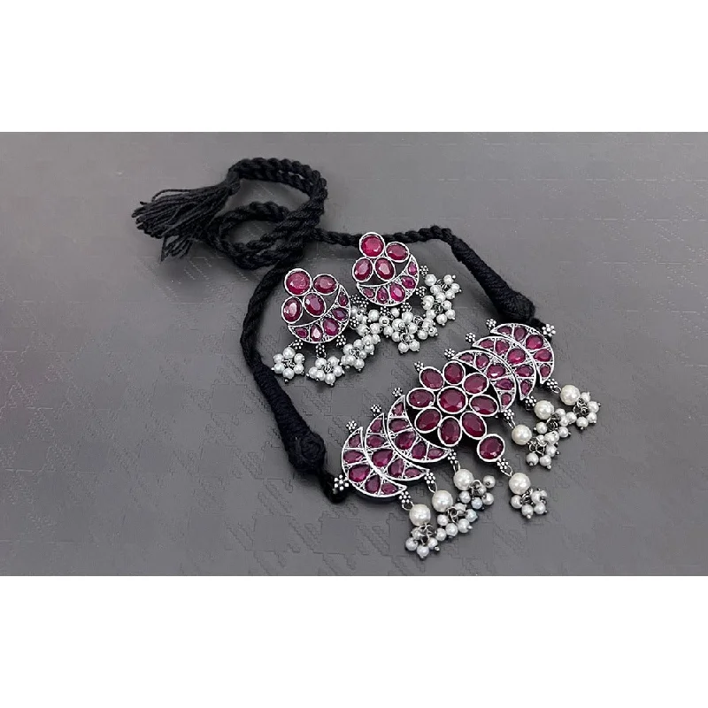 Fashion-Forward Jewelry At Incredible Prices Akruti Collection Oxidised Plated Pota Stone And Pearls Choker Necklace Set Fashion-Forward Jewelry At Incredible Prices Akruti Collection Oxidised Plated Pota Stone And Pearls Choker Necklace Set