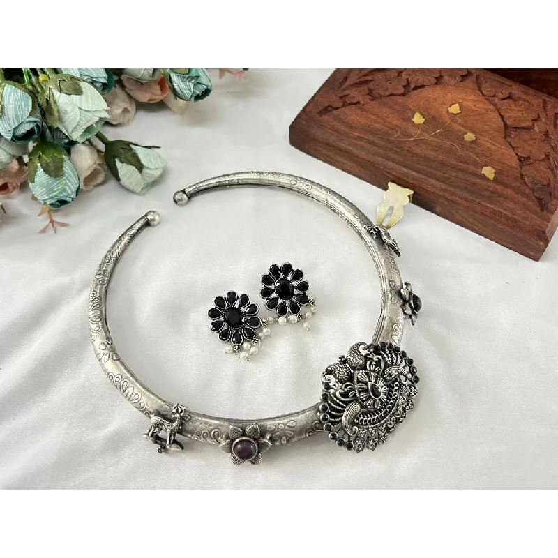 Discounted Jewelry For A Glamorous Look Akruti Collection Oxidised Plated Pota Stone Necklace Set Discounted Jewelry For A Glamorous Look Akruti Collection Oxidised Plated Pota Stone Necklace Set