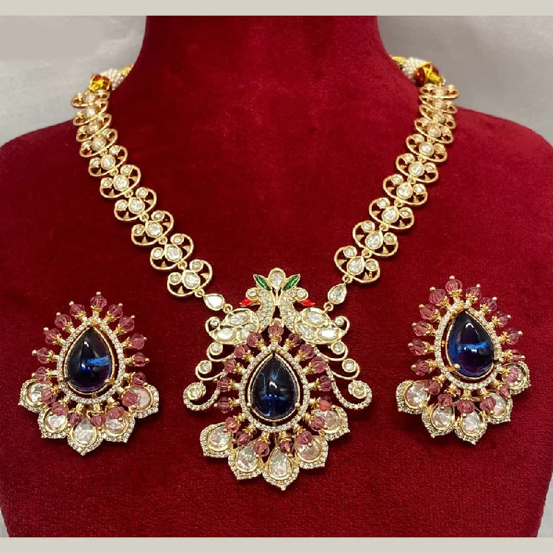 Luxury Handcrafted Jewelry For Elegant Looks Amoliya Jewels Gold Plated Polki Kundan Stone Peakock Style Meenakari Necklace Set Luxury Handcrafted Jewelry For Elegant Looks Amoliya Jewels Gold Plated Polki Kundan Stone Peakock Style Meenakari Necklace Set