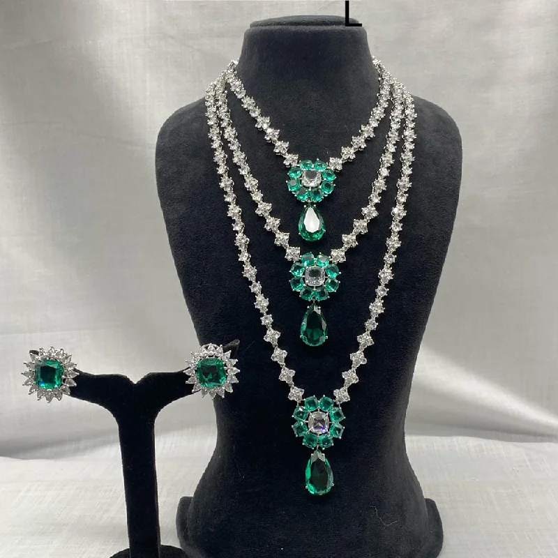 Shop Dazzling Rings, Earrings, And More At Special Discounts Amoliya Jewels Silver Plated American Diamond Multi Layer Long Necklace Set Shop Dazzling Rings, Earrings, And More At Special Discounts Amoliya Jewels Silver Plated American Diamond Multi Layer Long Necklace Set